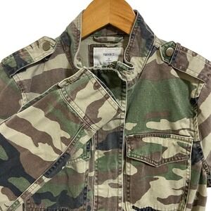 FOREVER 21‎ Camouflage Utility Jacket Military Cargo Pockets Drawstring Waist S